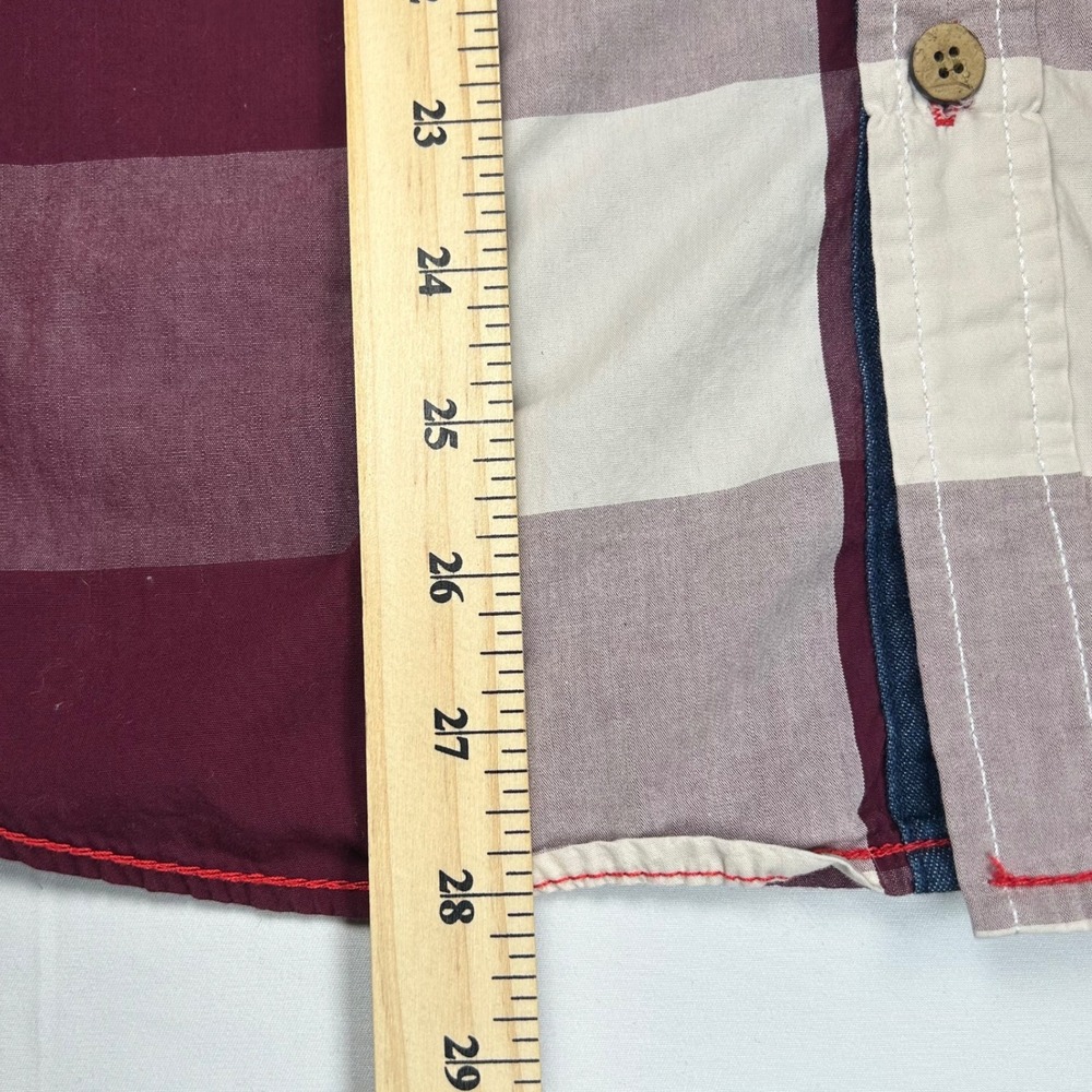 Fredd Marshall Mens Burgundy White Buffalo Check Long Sl Button Up Shirt Size L - Picture 3 of 6